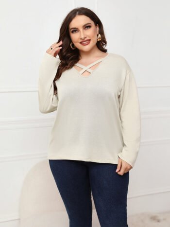 Plus Plain Crisscross V Neck Tee