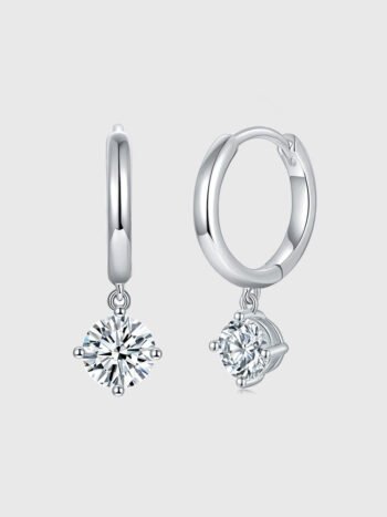 Four-Prong Hoop Earrings with 5.0mm 1 Carat Round Moissanite Stone