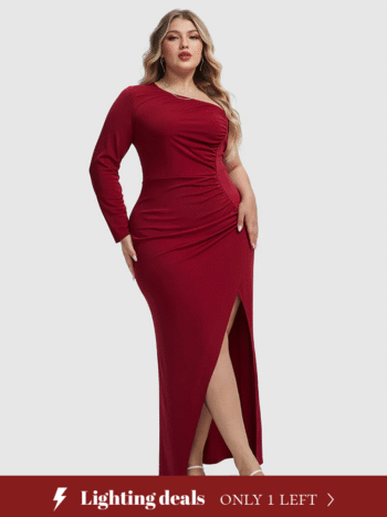 One Shoulder Ruched Split Thigh Dress