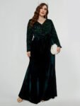 Sequin V Neck Belted Velvet Dress
