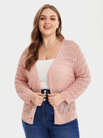 Pointelle Knit Button Front Cardigan