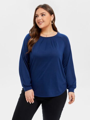 Solid Raglan Sleeve Curved Hem Tee