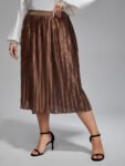 Plus Elastic Waist Pleated Midi Skirt