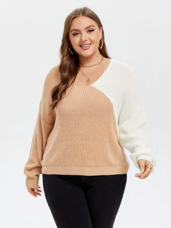 Two Tone Twist Backless Drop Shoulder Sweater