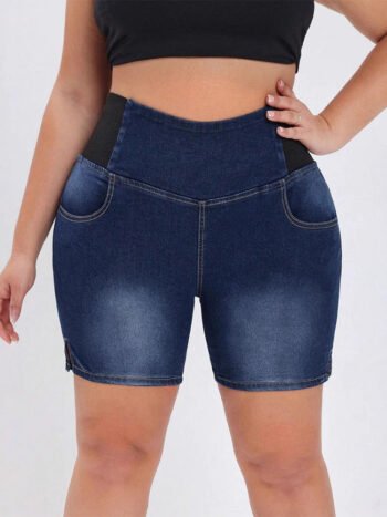 Color Block High Waist Denim Shorts