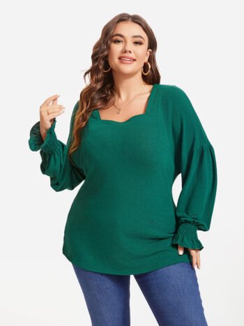 Solid Square Neck Flounce Sleeve Tee