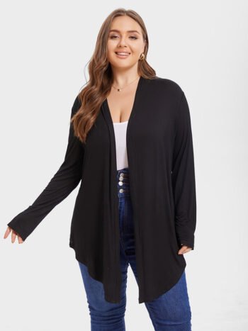 Solid Open Front Asymmetrical Hem Coat