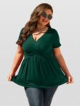 Plus Crisscross Ruched Ruffle Hem Tee