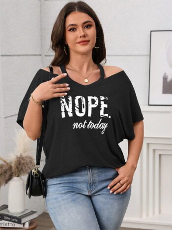 Graphic Printed V-Neck Cold Shoulder Tee