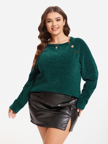 Button Detail Raglan Sleeve Sweater