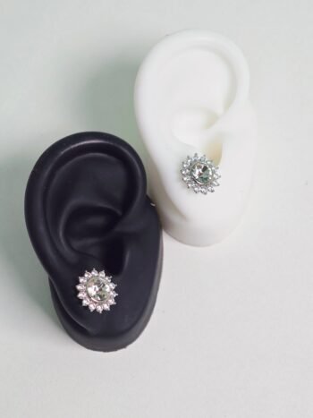 Sunflower Crystal Stud Earrings with White Zirconia Rhinestones
