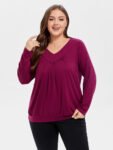 Solid V-Neck Ruched Tee