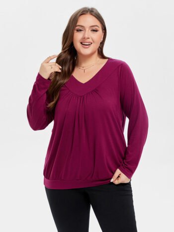 Solid V-Neck Ruched Tee