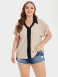 Colorblock Batwing Sleeve Blouse