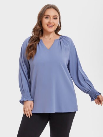V-Neck Flounce Sleeve Ruched Blouse