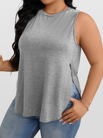 Solid Split Curved Hem Tank Top
