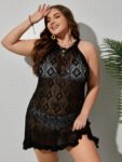 Plus Black Flutter Hem Halter Cover Up Dress