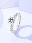 Round Brilliant Moissanite Engagement Ring with Claw Prongs