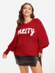 Christmas Print Batwing Sleeve Sweater