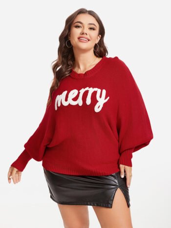 Christmas Print Batwing Sleeve Sweater