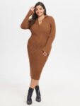 Ribbed Knit Split Midi Sweater Dress