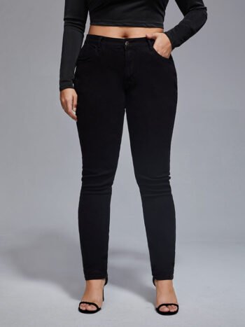 Plus Stretchy High Waist Wash Skinny Jeans