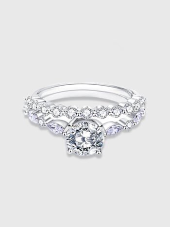 Round Cut Center Stone Moissanite Engagement Ring Set