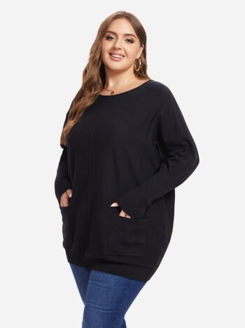 Batwing Sleeve Dual Pocket Sweater