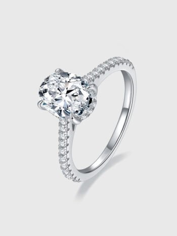 Round Cathedral Moissanite Engagement Ring with Hidden Halo