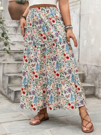 Floral Print Ruffle Hem Skirts