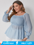 Plus Blue Square Neck Frill Trim Ruffle Blouse