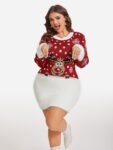 Christmas Elk Pattern Fuzzy Trim Sweater Dress