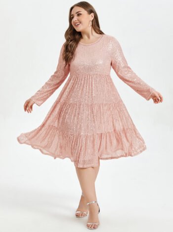 Solid Ruffle Hem Sequin Midi Dress