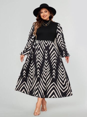 Striped Mock Neck Long Sleeve Dress