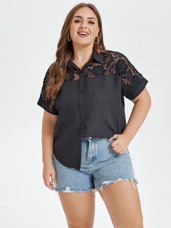 Contrast Lace Button Front Blouse