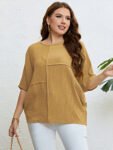 Plus Plain Patchwork Batwing Sleeve Blouse