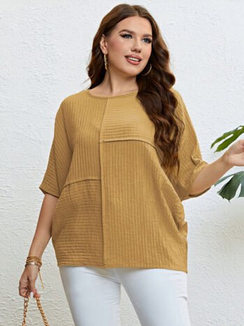 Plus Plain Patchwork Batwing Sleeve Blouse