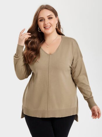 Solid Drop Shoulder Split Hem Sweatshirt