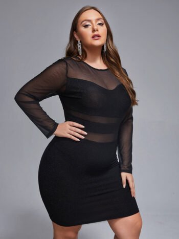 Plus Mesh Patchwork Glitter Bodycon Dress