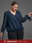 Swiss Dot Knot Cuff Elastic Hem Blouse