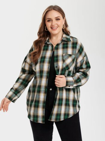 Plaid Pocket Drop Shoulder Blouse