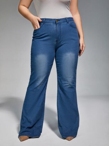 Plus High Waist Wash Flare Leg Jeans